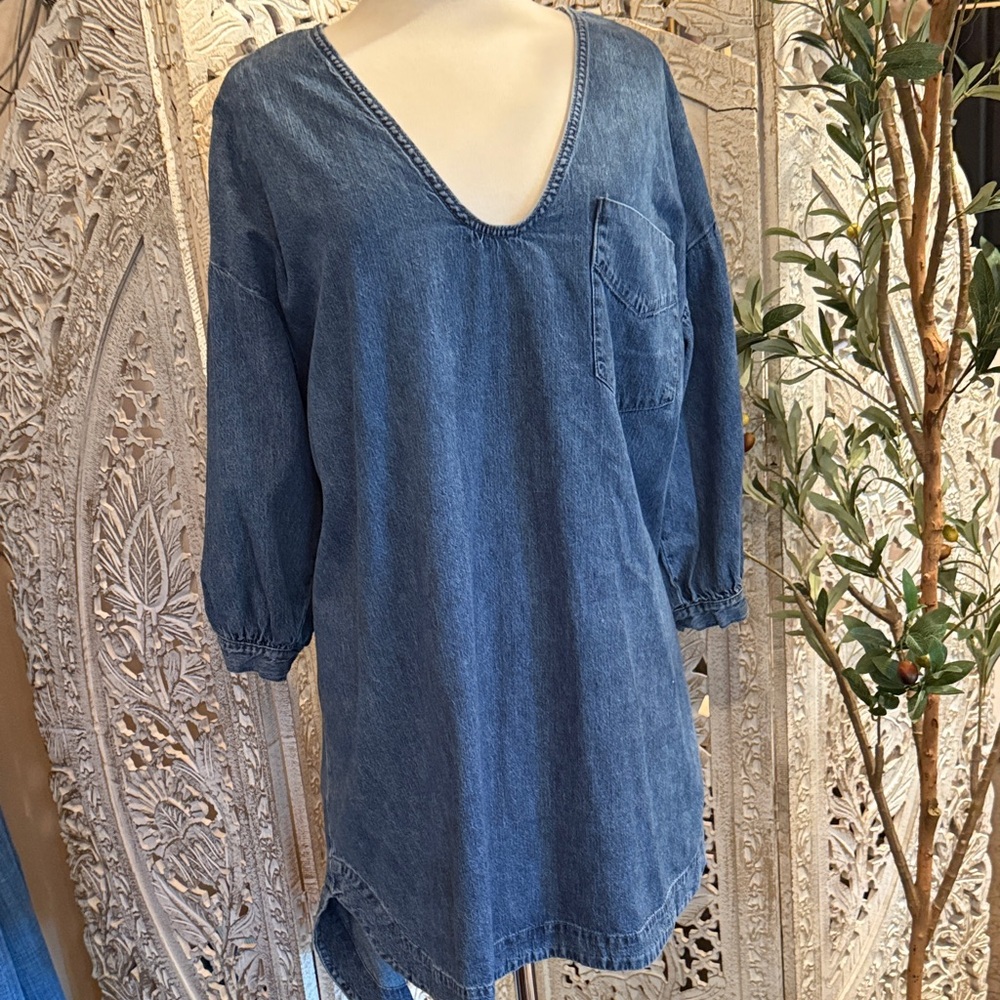Lucky Brand Denim Blue V-Neck Mini Dress